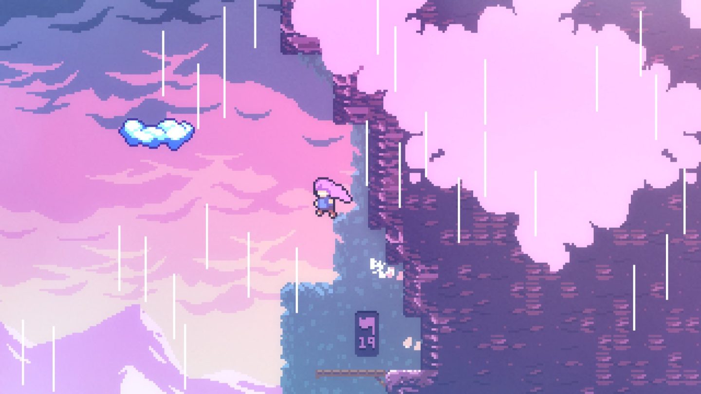Celeste gameplay illustrating a compact movement challenge