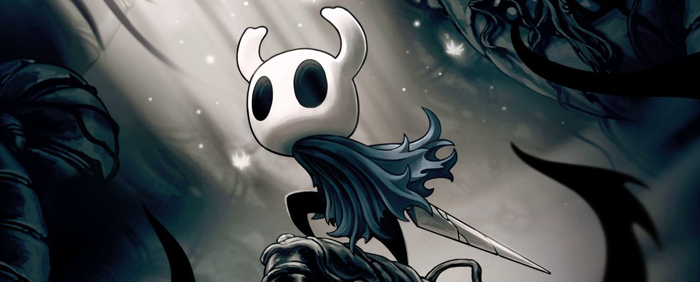 Hollow Knight official artwork showing the Knight in the kingdom of Hallownest