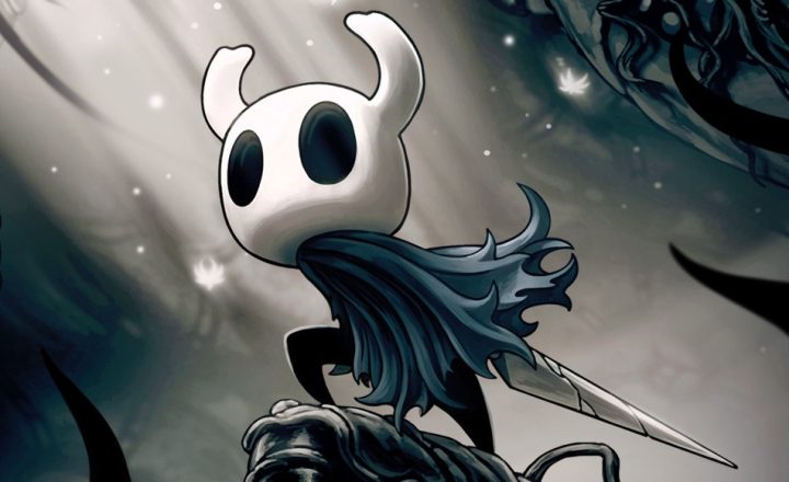 Hollow Knight official artwork showing the Knight in the kingdom of Hallownest