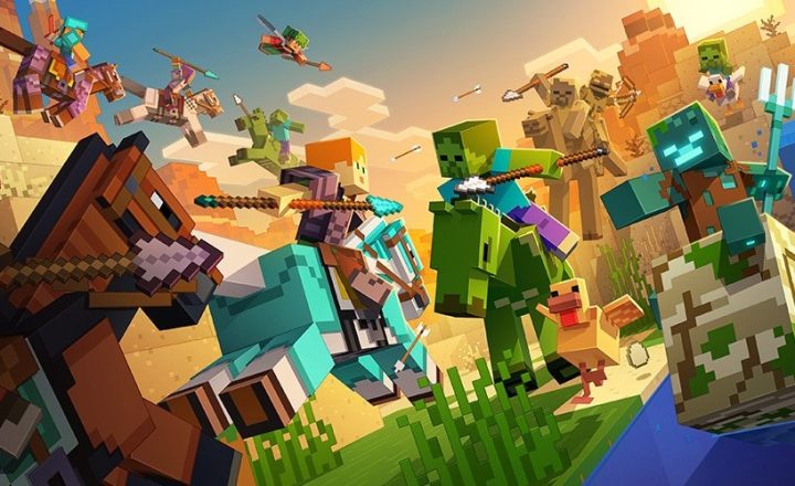 Official Minecraft promotional artwork for its block-built world and adventures