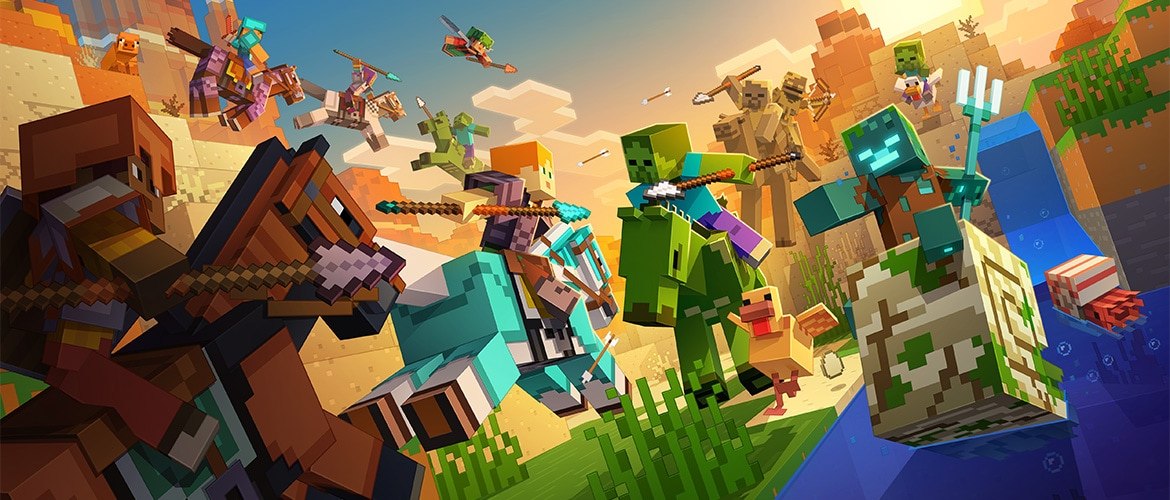 Official Minecraft promotional artwork for its block-built world and adventures
